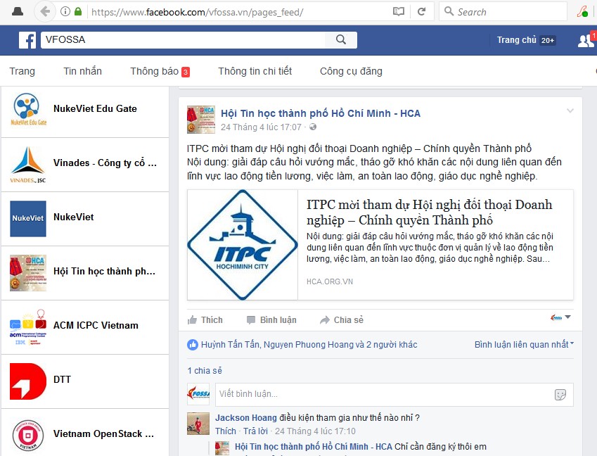 VFOSSA thiết lập kênh tin cộng đồng thành viên VFOSSA trên Facebook