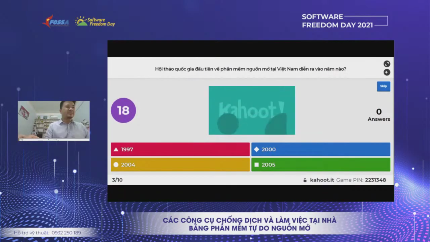 Phần thi Kahoot dành cho tất cả khán giả cùng ôn lại lịch sử của phần mềm tự do nguồn mở